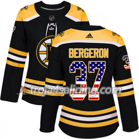 Boston Bruins tröja Patrice Bergeron 37 Adidas 2017-2018 Svart USA Flag Fashion Authentic - Dame NHL Tröjor